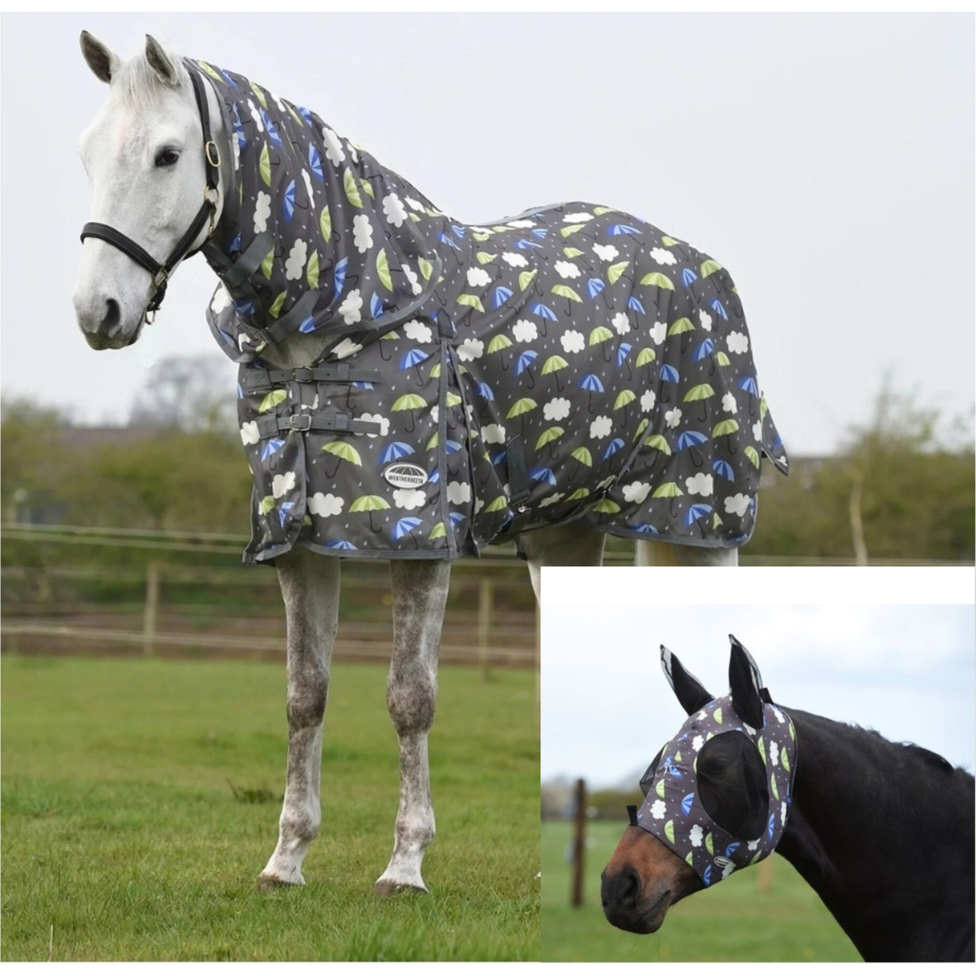 2024 Weatherbeeta Comfitec Essential Mesh II Combo Neck Fly Rug & Free Fly Mask Bundle 1002931 - Umbrella Print